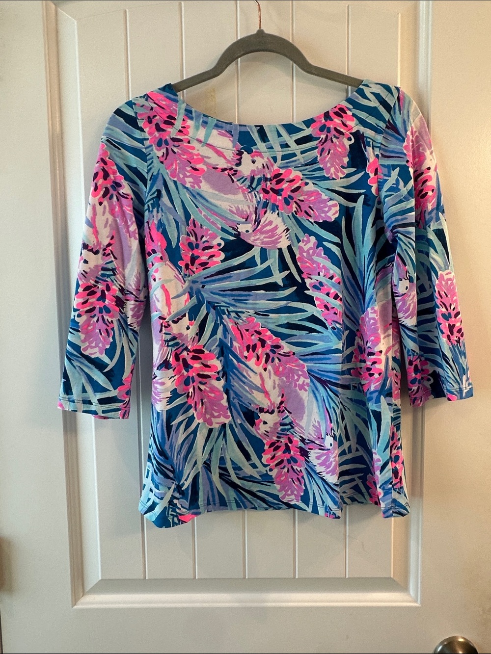Lilly Pulitzer Blue, Pink & Purple Tropical-Print 3/4 Sleeve Tee
